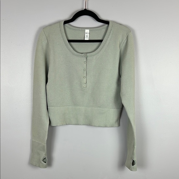 Aerie Offline Main Squeeze Seamless Waffle Cropped Henley Long Sleeve Top XL - Picture 2 of 13